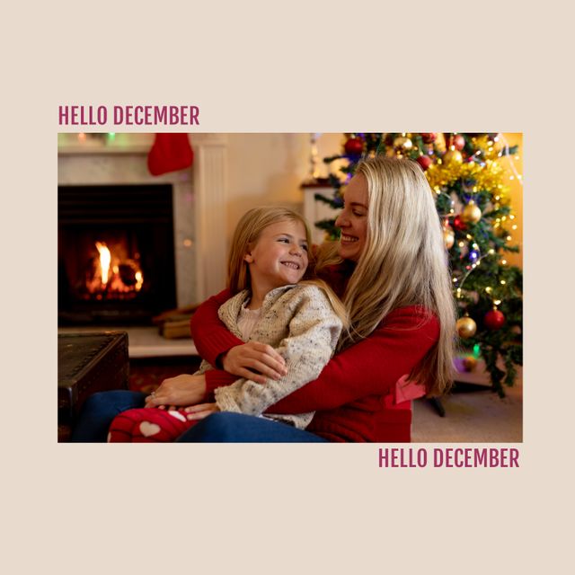 Mother and Daughter Enjoying Christmas by the Fireplace - Download Free Stock Templates Pikwizard.com