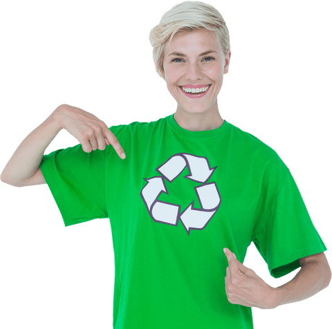 Smiling Young Adult Promoting Recycling in Transparent Background