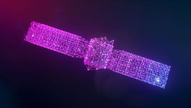 Abstract neon wireframe smartwatch in glowing digital void