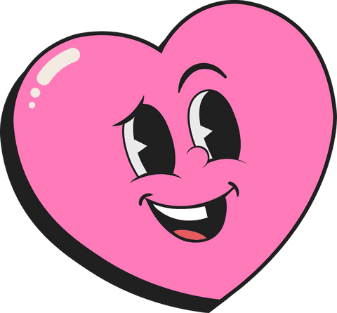 Smiling pink heart character on transparent background