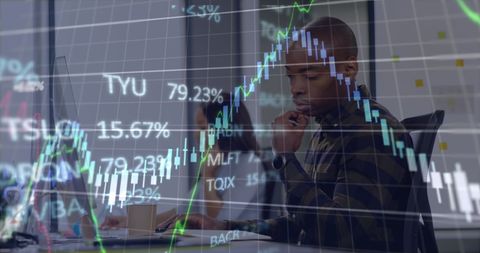 Financial Data Visualization Over Businessman in Office Setting