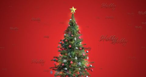 Festive Christmas Tree on Vibrant Red Background