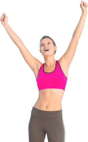energetic woman celebrating victory in pink sportswear transparent background - Download Free Stock Videos Pikwizard.com