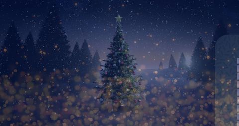 Snowy Christmas Tree in Glowing Winter Wonderland