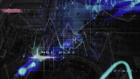 Futuristic Financial Data and Blockchain Concept Over World Map