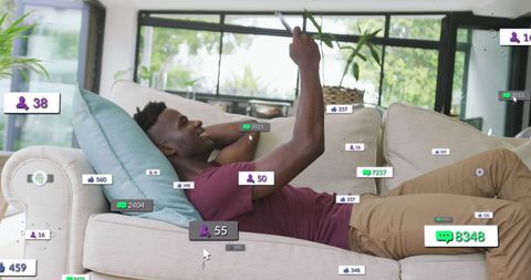 Man Interacting with Social Media on Mobile Device