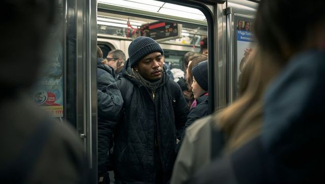 Commuting Inside a Busy Winter Subway