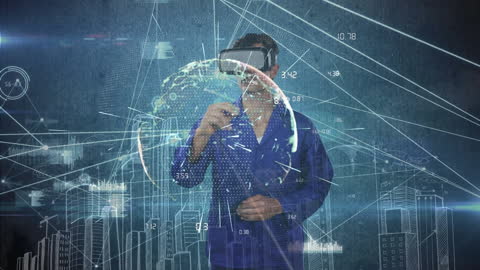 Man Using VR Headset Exploring Futuristic Digital World