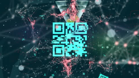 Neon QR Code with Network and Cocktail Glass Overlay