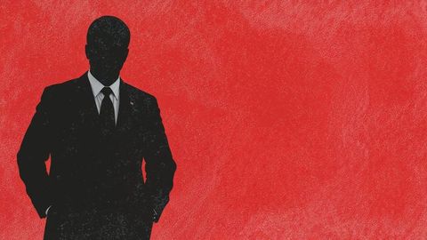 Businessman prosecutor silhouette on bold red background