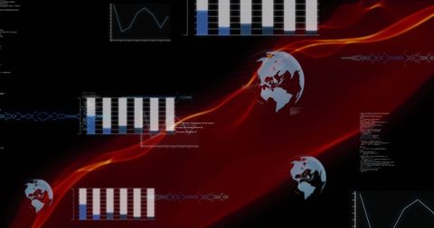 Digital Global Network with Data Charts and Red Wave Patterns - Download Free Stock Images Pikwizard.com
