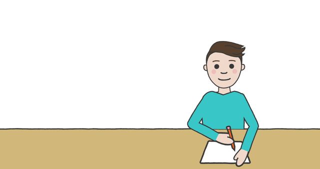 Illustration of Schoolboy Writing at Desk in Simple Cartoon Style - Download Free Stock Images Pikwizard.com