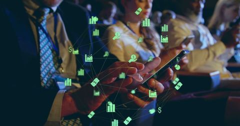 Businessman With Smartphone in Global Data Network Setting