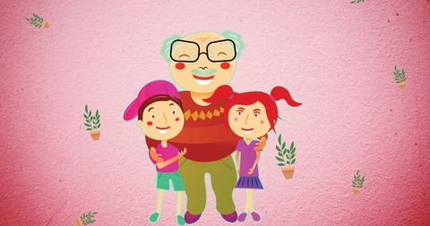 Happy Family Embrace Against Red Background