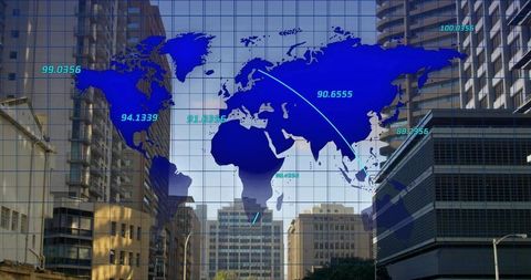 Global Data Overlay Projecting on Urban Skyline with Transit Arc and Numeric Metrics