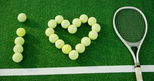 Creative Tennis Balls Arranged to Show 'I Love Tennis' Message on Green Court - Download Free Stock Images Pikwizard.com