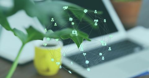 Digital Network Connections Overlay on Office Computer