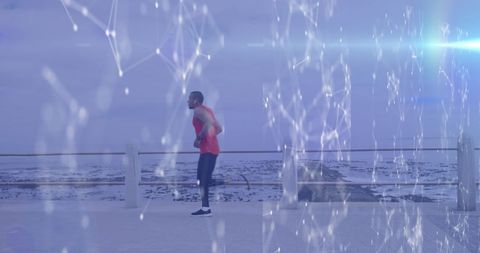 Male Athlete with Running Blade and Digital Overlay by the Sea - Download Free Stock Images Pikwizard.com