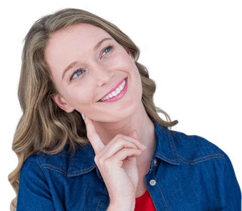 Happy Woman in Denim Shirt on Transparent Background