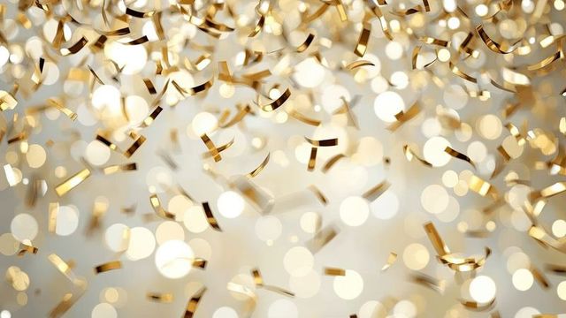 Golden Confetti Shower with Bokeh Lights for Elegant Celebrations