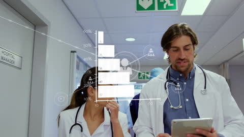 Doctors Collaborating with Digital Data Interface in Hospital