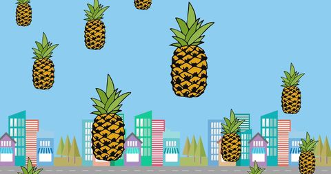 Whimsical Pineapples in Modern Urban Skyline - Download Free Stock Images Pikwizard.com