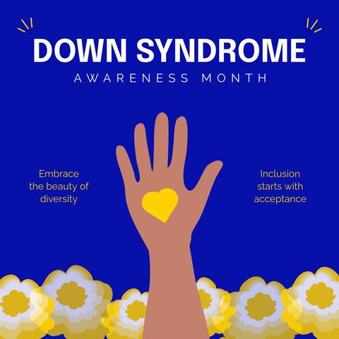 Down syndrome awareness month illustration with heart and flowers