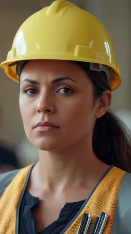 Site Engineer Opening Eyes and Focusing on Construction Site While Wearing Safety Helmet