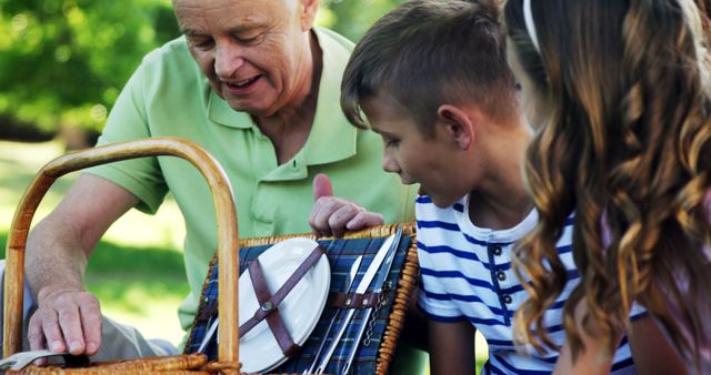 Grandfather Picnicking with Grandchildren in a Park - Download Free Stock Images Pikwizard.com