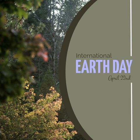 International earth day celebration over verdant forest background