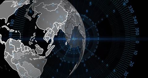 Futuristic globe with radial data and tech interface