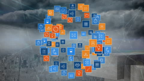 Global Network Integration with Floating Media Icons