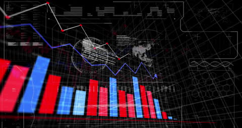 Conceptual Business Graphs and Charts on Dark Grid Background