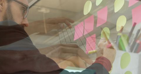 Creative Brainstorming Double Exposure with Sticky Notes and Laptop