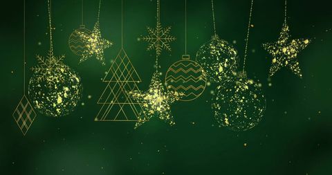 Elegant Golden Christmas Ornaments on Green Background - Download Free Stock Images Pikwizard.com