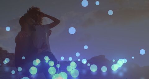 Romantic Beach Sunset with Overlay of Bokeh Lights