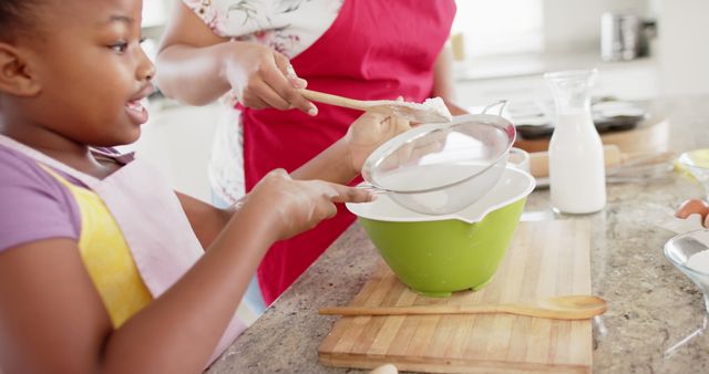 Happy Biracial Mother and Daughter Baking with Flour in Kitchen, Domestic Life - Download Free Stock Images Pikwizard.com