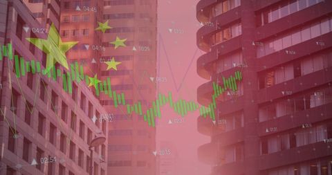 Chinese Economy Concept with Cityscape and Data Overlay