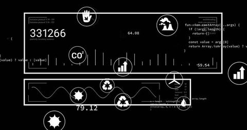 Futuristic dashboard ui with code and analytics icons
