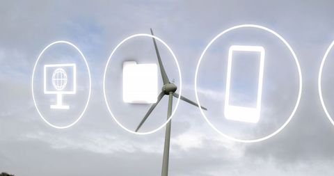 Digital Interface Over Wind Turbine with Cloud Computing Icons - Download Free Stock Images Pikwizard.com