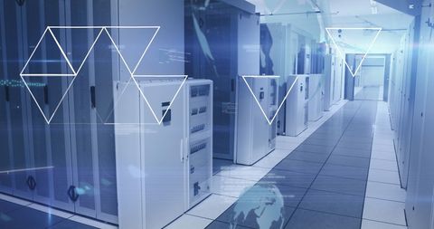 Futuristic Data Center with Geometric Digital Overlays - Download Free Stock Images Pikwizard.com