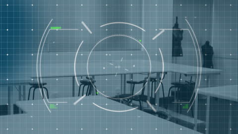 Futuristic Data Interface in Modern Office Environment