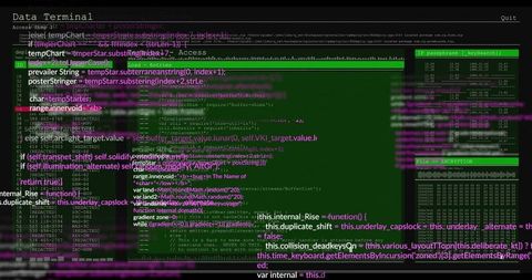 Cyberpunk Data Terminal Displaying Encryption Panel and Code Overlays