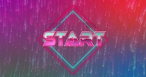 Futuristic neon start icon with pixel streams