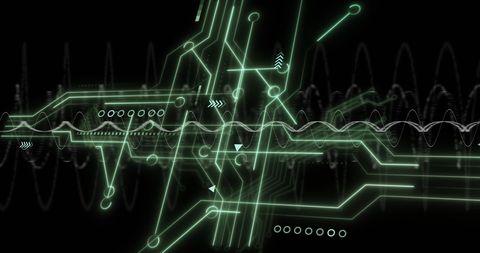 Futuristic circuit connections with green neon glamourous vibe