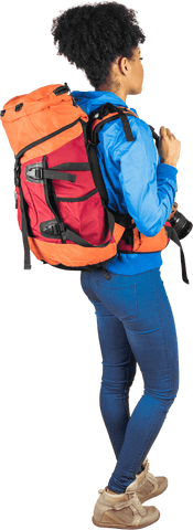 Transparent Female Hiker Carrying Backpack and Camera Outdoors