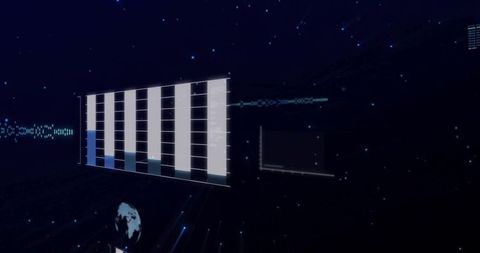 Futuristic 3D Bar Chart in Digital Interface with Data Streams