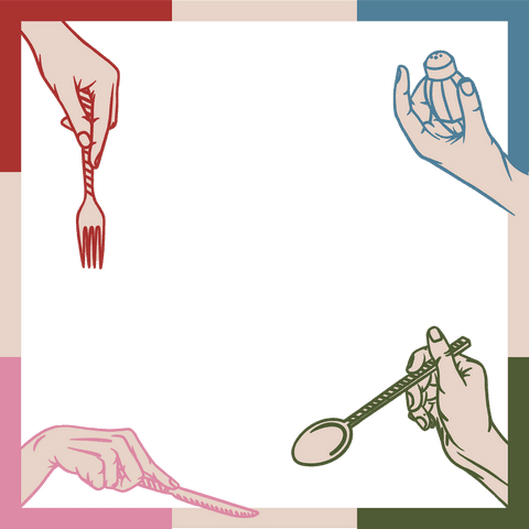 Colorful transparent vector of hands holding dining utensils