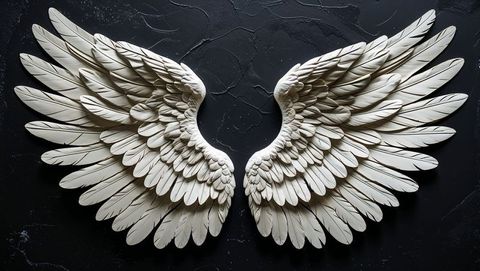 Ornamental angel wings on textured dark slate surface