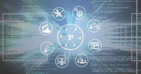 Central Gear and User Network Diagram Over Code Backdrop